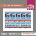 Vintage Airplane Party Ticket Invitation with FREE Thank you Card! 